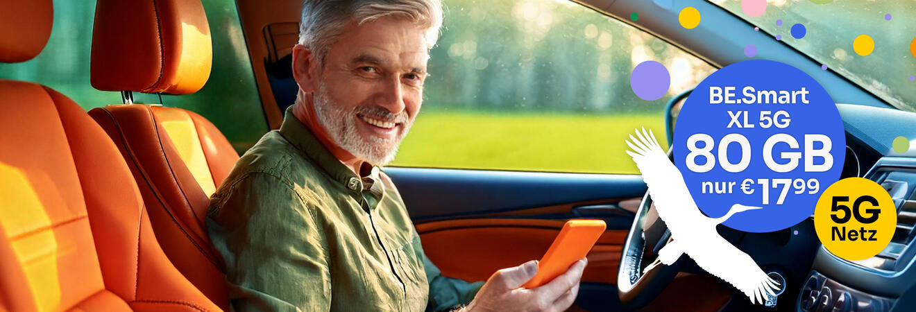 Mit dem BE.Smart XL 5G hast du ausreichend Datenvolumen für dein Smartphone • Jetzt auch als günstigen Jahrestarif!